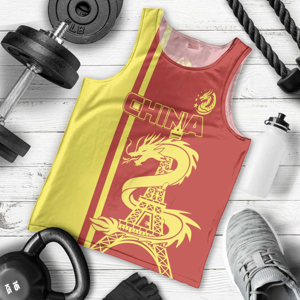 Custom China Men Tank Top Chinese Dragon With Eiffel Tower - Wonder Print Shop