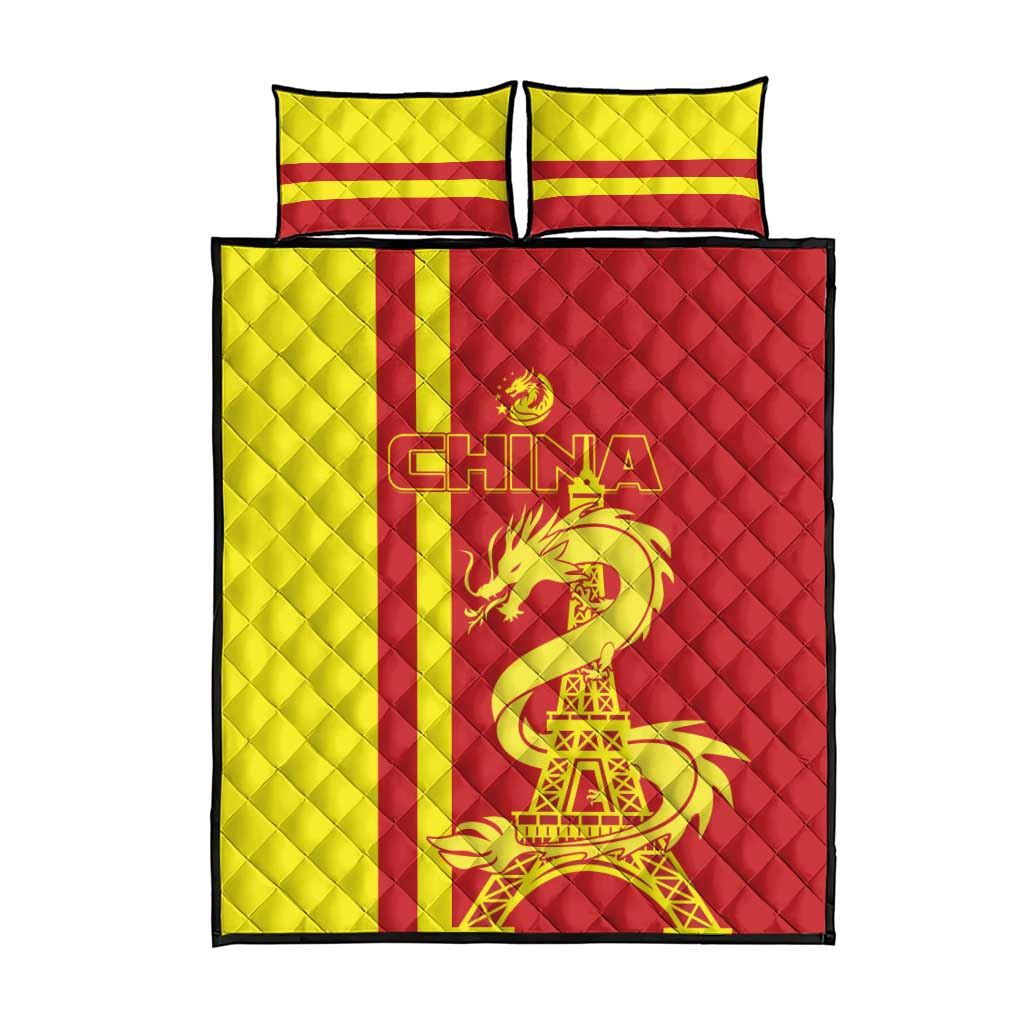 Custom China Quilt Bed Set Chinese Dragon With Eiffel Tower - Wonder Print Shop