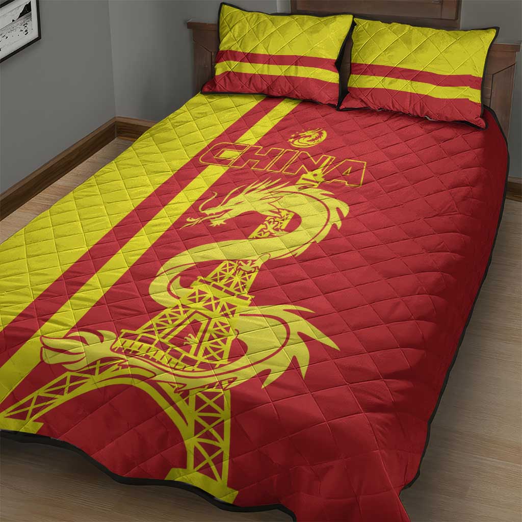 Custom China Quilt Bed Set Chinese Dragon With Eiffel Tower - Wonder Print Shop