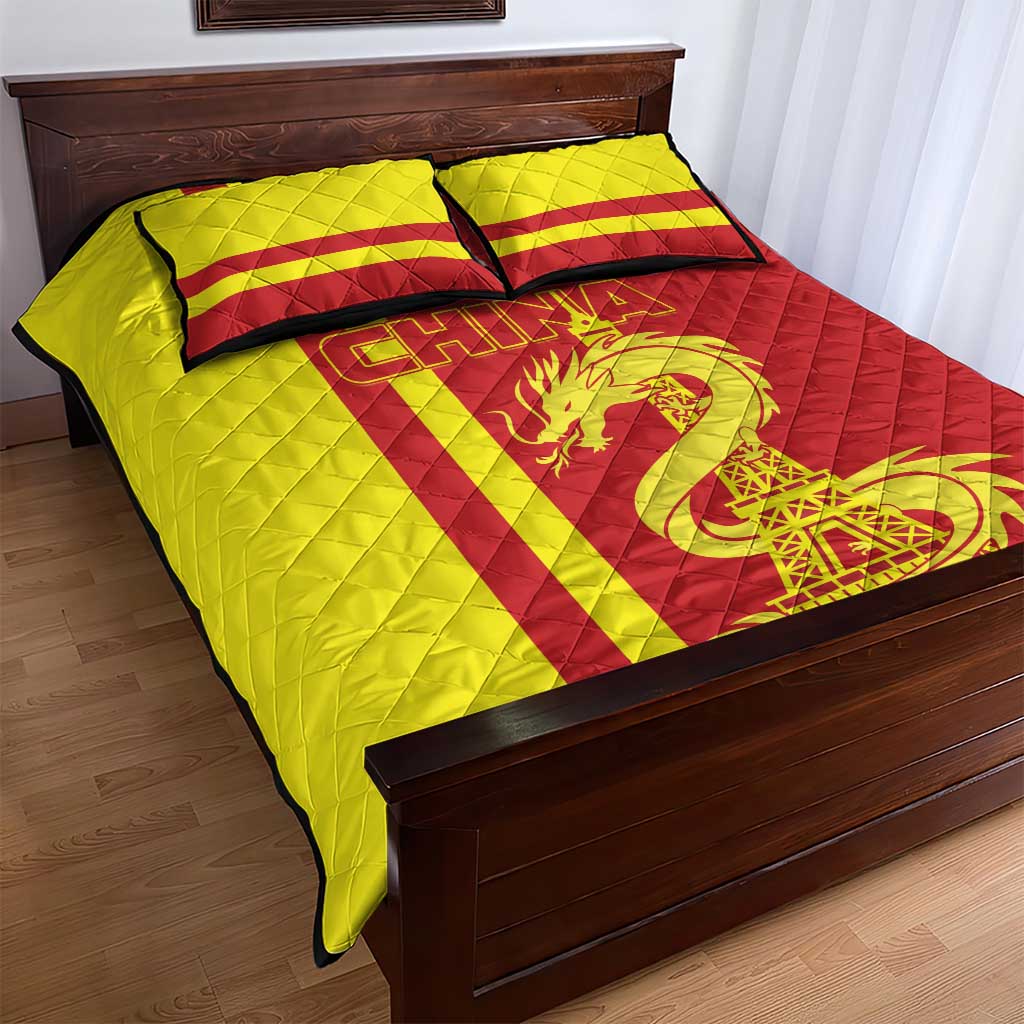Custom China Quilt Bed Set Chinese Dragon With Eiffel Tower - Wonder Print Shop