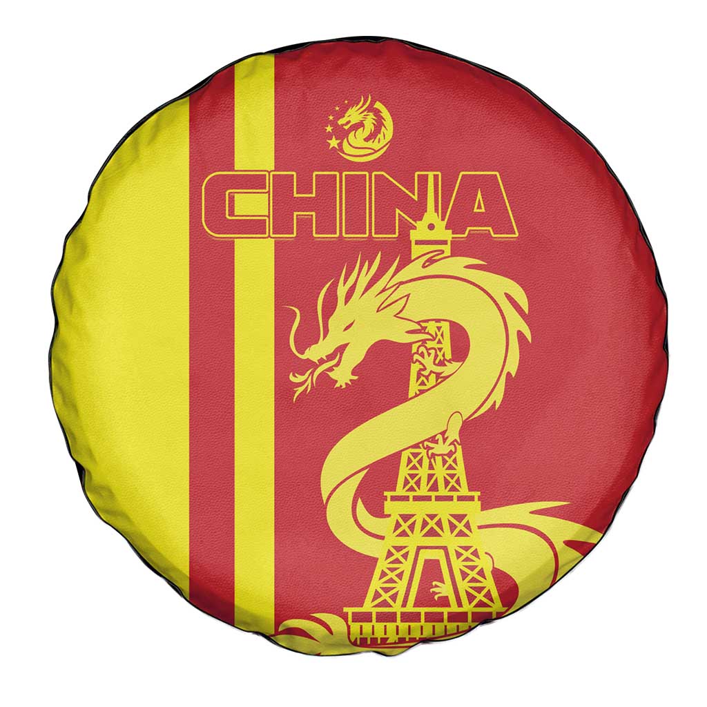 Custom China Spare Tire Cover Chinese Dragon With Eiffel Tower - Wonder Print Shop