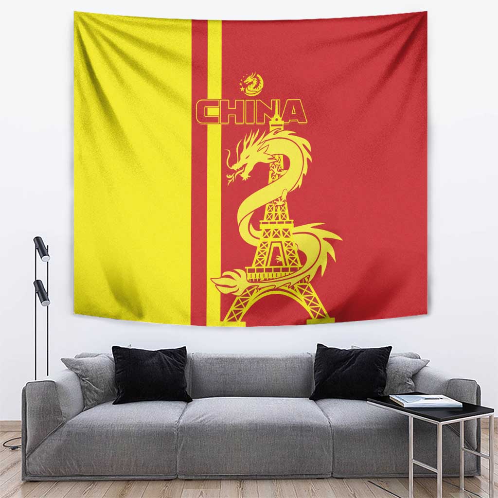 Custom China Tapestry Chinese Dragon With Eiffel Tower - Wonder Print Shop