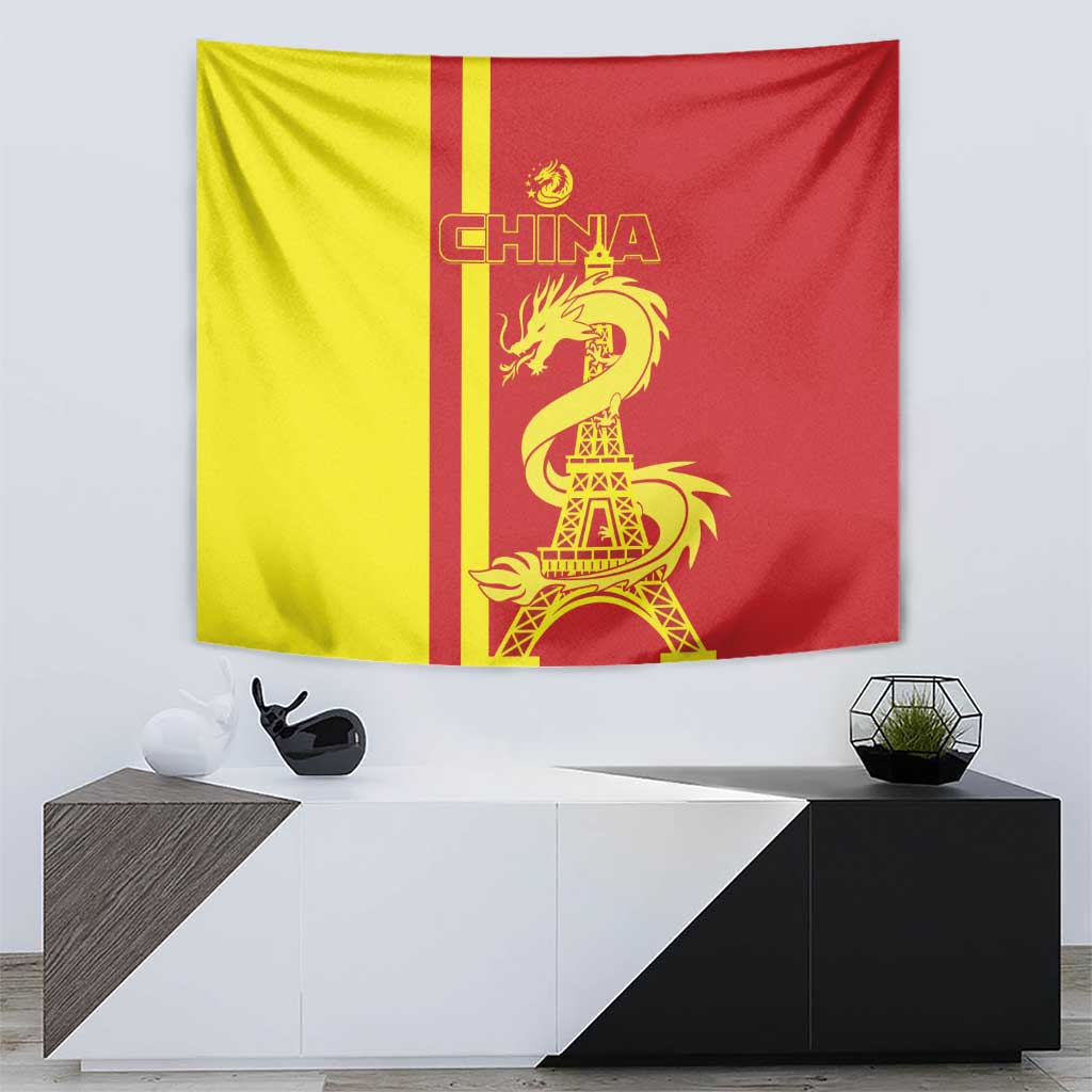 Custom China Tapestry Chinese Dragon With Eiffel Tower - Wonder Print Shop