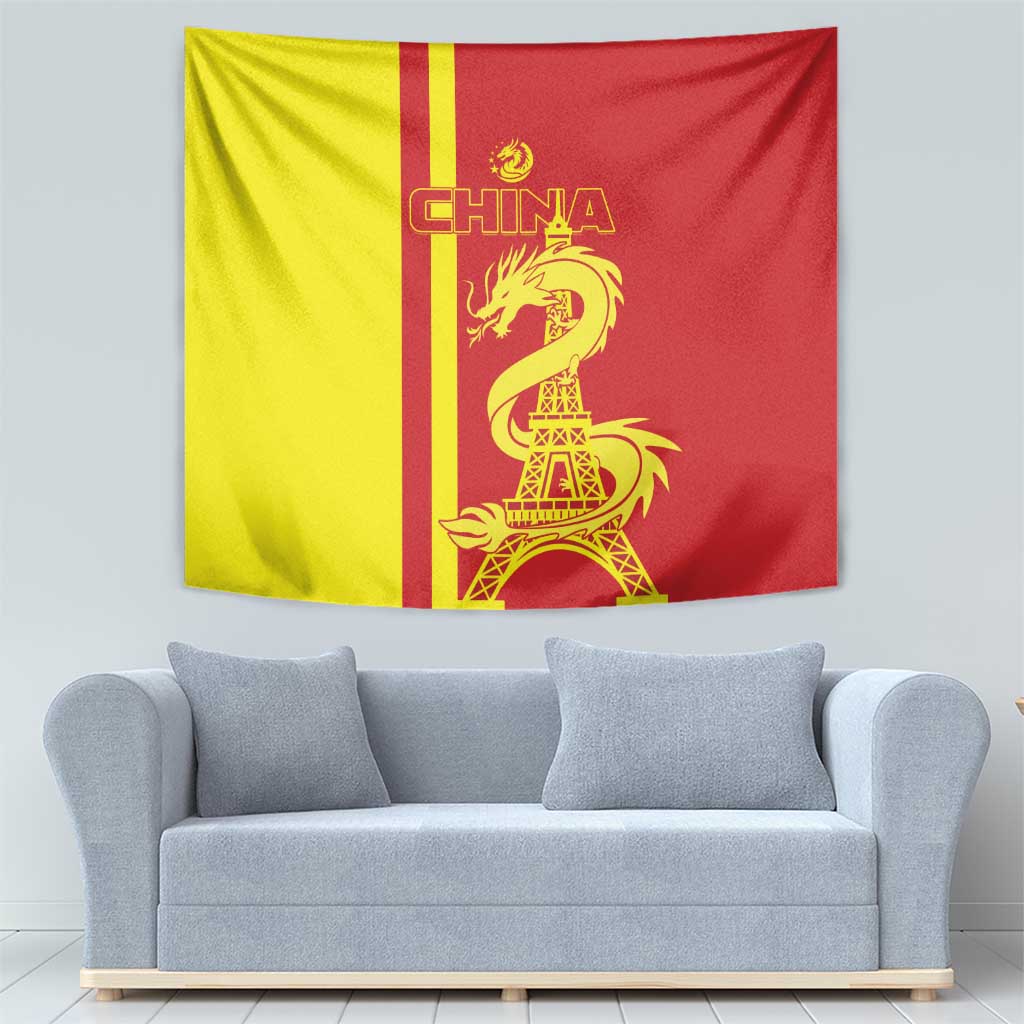 Custom China Tapestry Chinese Dragon With Eiffel Tower - Wonder Print Shop