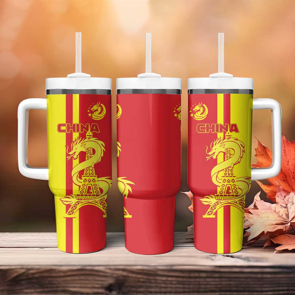 China Tumbler With Handle Chinese Dragon With Eiffel Tower - Wonder Print Shop