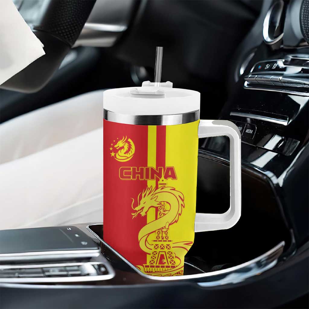 China Tumbler With Handle Chinese Dragon With Eiffel Tower - Wonder Print Shop