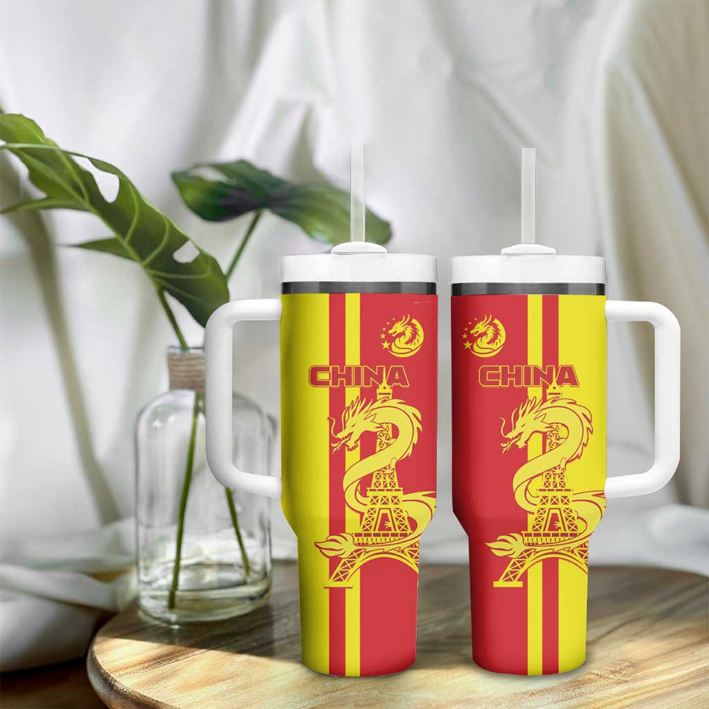 China Tumbler With Handle Chinese Dragon With Eiffel Tower - Wonder Print Shop