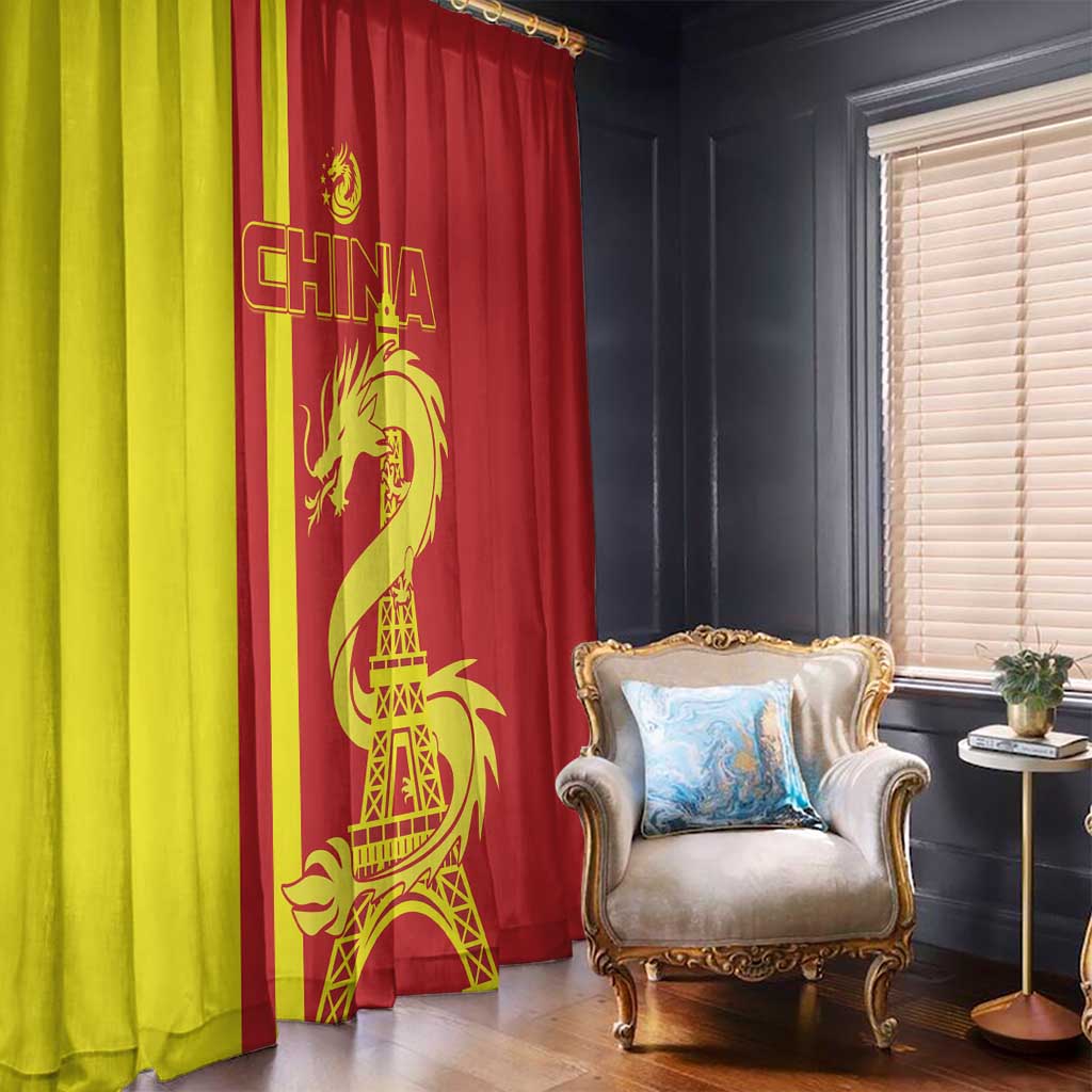 Custom China Window Curtain Chinese Dragon With Eiffel Tower - Wonder Print Shop