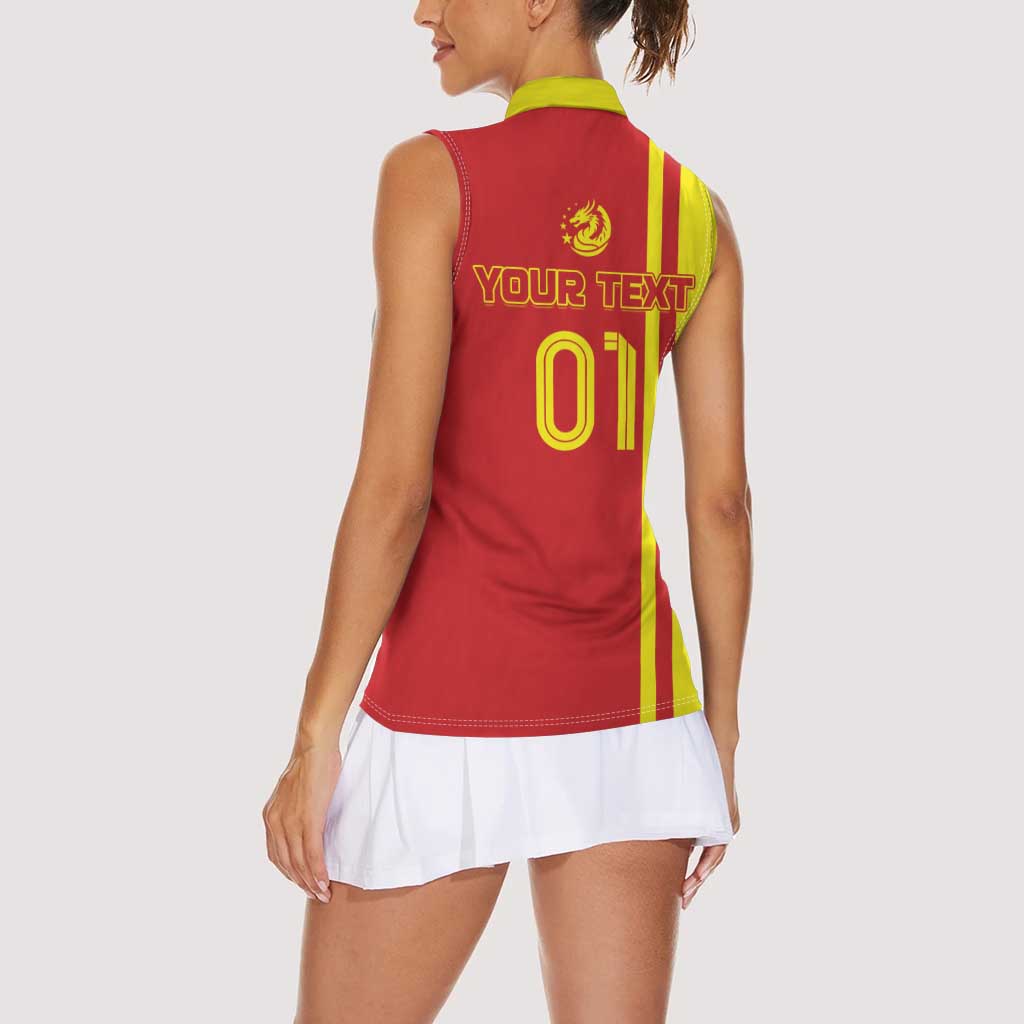 Custom China Women Sleeveless Polo Shirt Chinese Dragon With Eiffel Tower - Wonder Print Shop