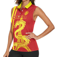 Custom China Women Sleeveless Polo Shirt Chinese Dragon With Eiffel Tower - Wonder Print Shop