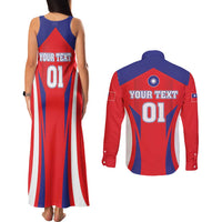 Custom Taiwan Couples Matching Tank Maxi Dress and Long Sleeve Button Shirt Taiwanese Sporty Flag Style - Wonder Print Shop