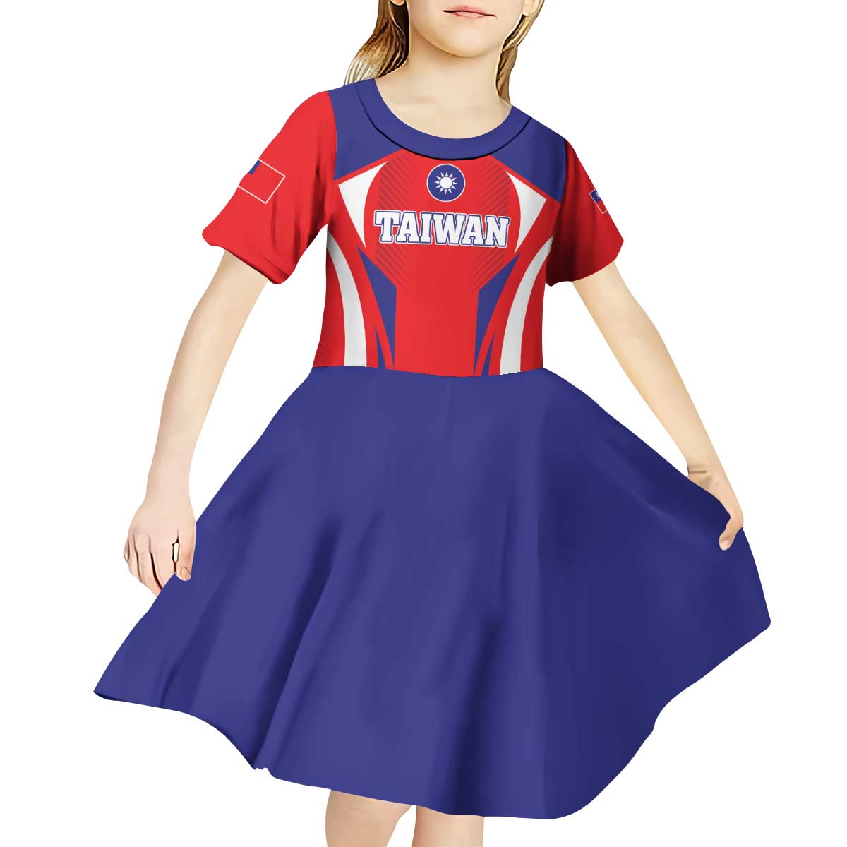Custom Taiwan Kid Short Sleeve Dress Taiwanese Sporty Flag Style - Wonder Print Shop