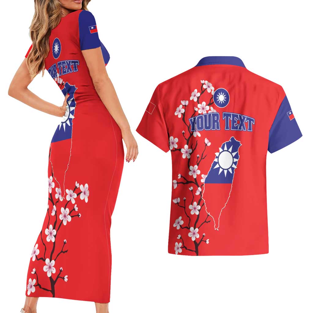 Personalized Proud To Be Taiwanese Couples Matching Short Sleeve Bodycon Dress and Hawaiian Shirt Flag Map Plum Blossom - Wonder Print Shop