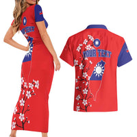 Personalized Proud To Be Taiwanese Couples Matching Short Sleeve Bodycon Dress and Hawaiian Shirt Flag Map Plum Blossom - Wonder Print Shop