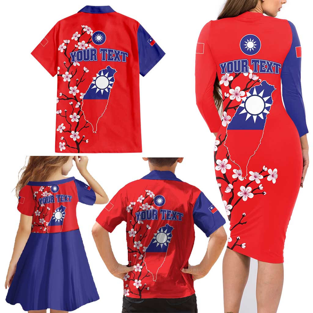 Personalized Proud To Be Taiwanese Family Matching Long Sleeve Bodycon Dress and Hawaiian Shirt Flag Map Plum Blossom - Wonder Print Shop