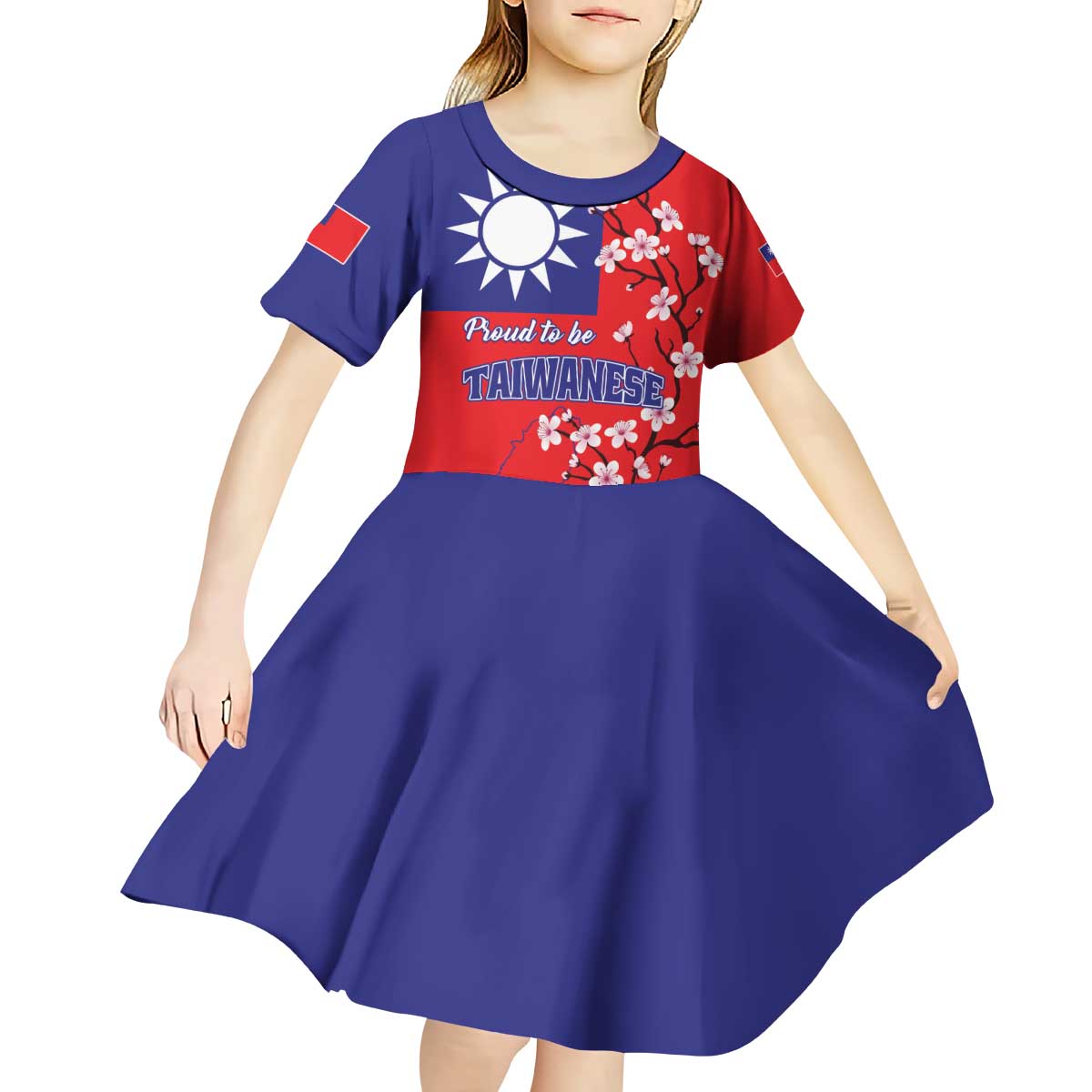 Personalized Proud To Be Taiwanese Kid Short Sleeve Dress Flag Map Plum Blossom - Wonder Print Shop