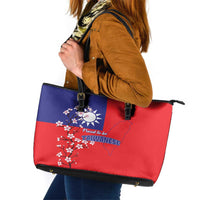 Personalized Proud To Be Taiwanese Leather Tote Bag Flag Map Plum Blossom - Wonder Print Shop
