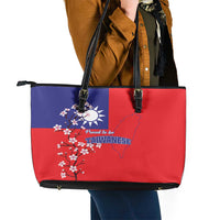 Personalized Proud To Be Taiwanese Leather Tote Bag Flag Map Plum Blossom - Wonder Print Shop