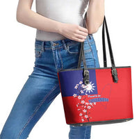 Personalized Proud To Be Taiwanese Leather Tote Bag Flag Map Plum Blossom - Wonder Print Shop