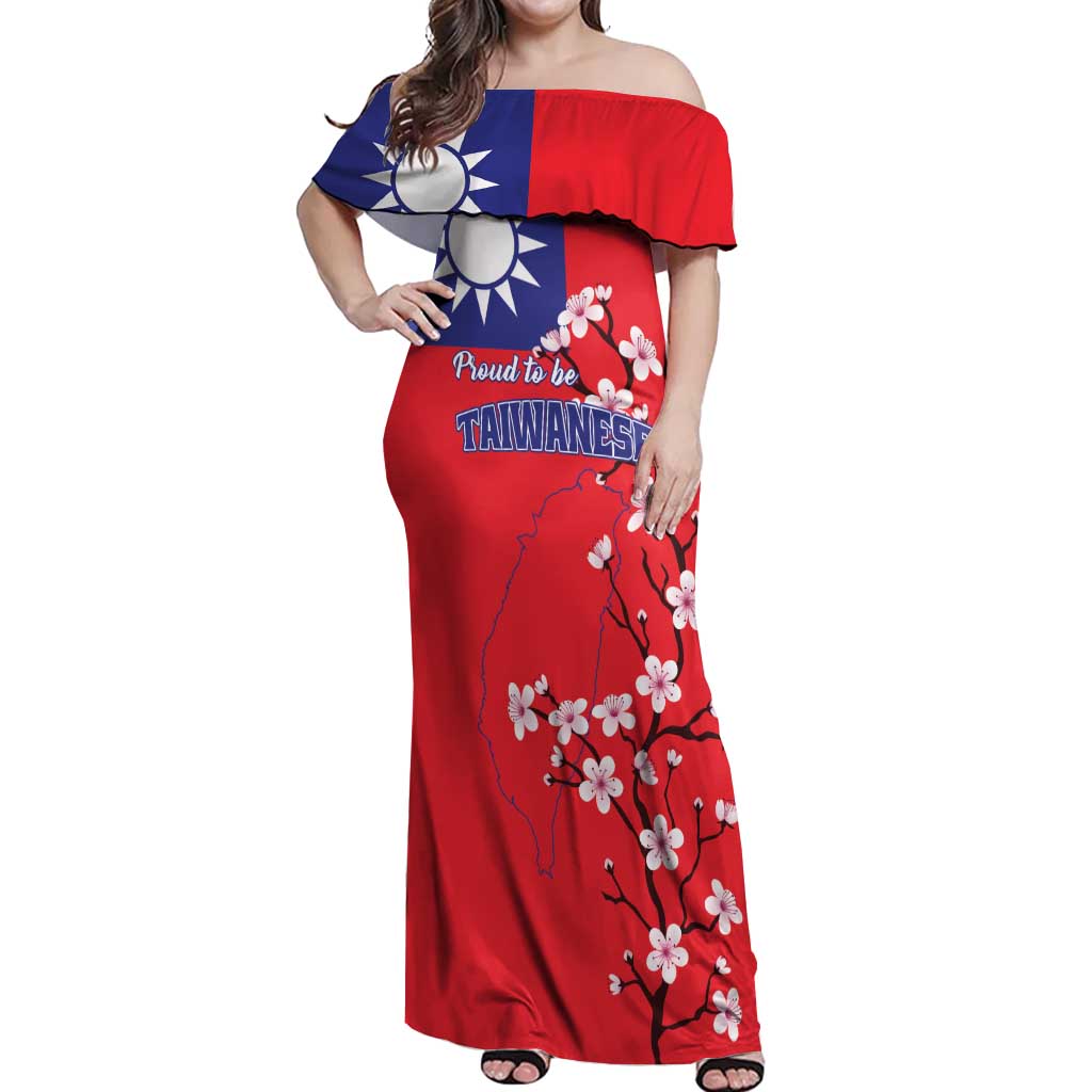 Personalized Proud To Be Taiwanese Off Shoulder Maxi Dress Flag Map Plum Blossom - Wonder Print Shop