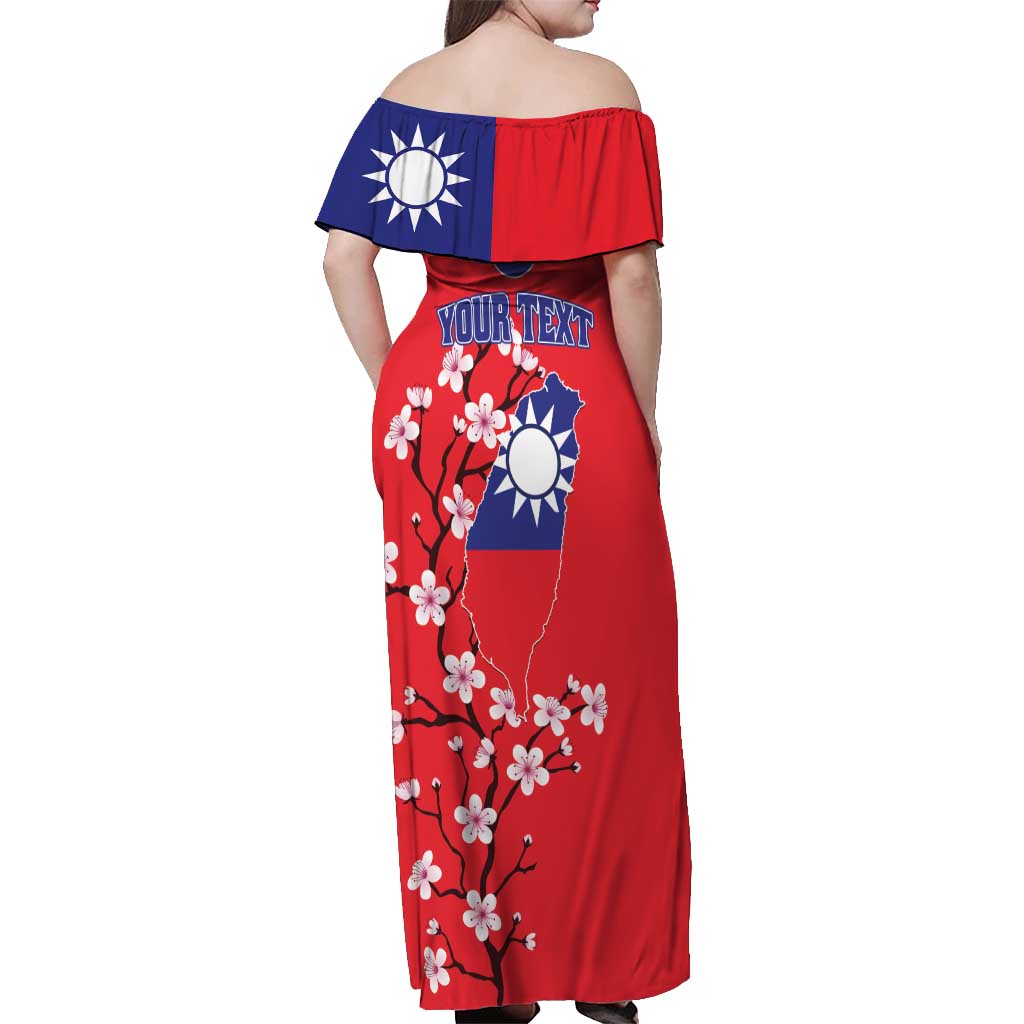 Personalized Proud To Be Taiwanese Off Shoulder Maxi Dress Flag Map Plum Blossom - Wonder Print Shop