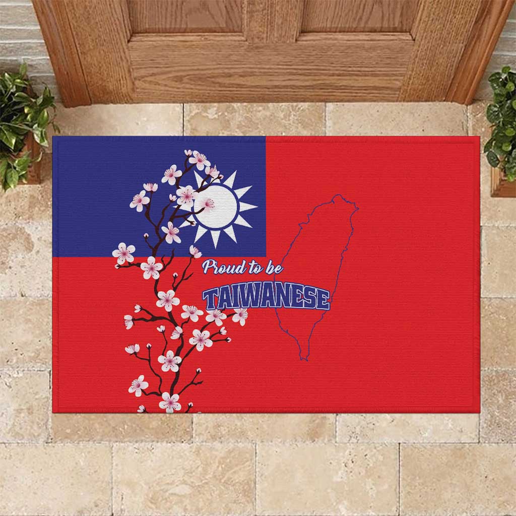 Personalized Proud To Be Taiwanese Rubber Doormat Flag Map Plum Blossom - Wonder Print Shop