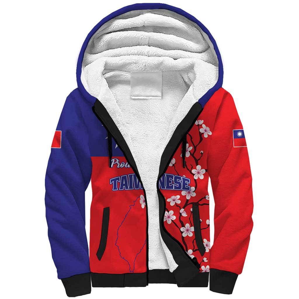 Personalized Proud To Be Taiwanese Sherpa Hoodie Flag Map Plum Blossom - Wonder Print Shop