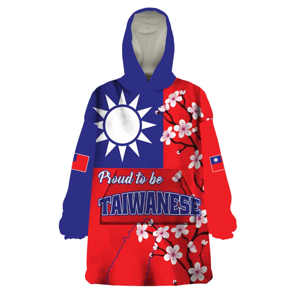 Personalized Proud To Be Taiwanese Wearable Blanket Hoodie Flag Map Plum Blossom - Wonder Print Shop