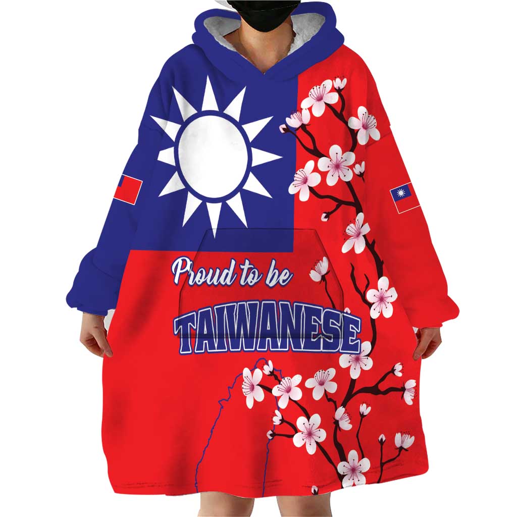 Personalized Proud To Be Taiwanese Wearable Blanket Hoodie Flag Map Plum Blossom - Wonder Print Shop
