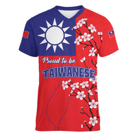 Personalized Proud To Be Taiwanese Women V-Neck T-Shirt Flag Map Plum Blossom - Wonder Print Shop