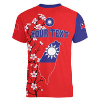 Personalized Proud To Be Taiwanese Women V-Neck T-Shirt Flag Map Plum Blossom - Wonder Print Shop