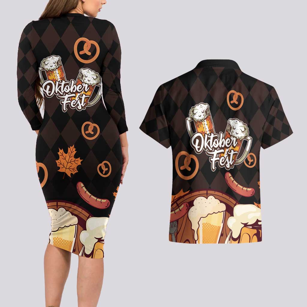 Oktoberfest German Beer Festival Celebration Couples Matching Long Sleeve Bodycon Dress and Hawaiian Shirt - Wonder Print Shop