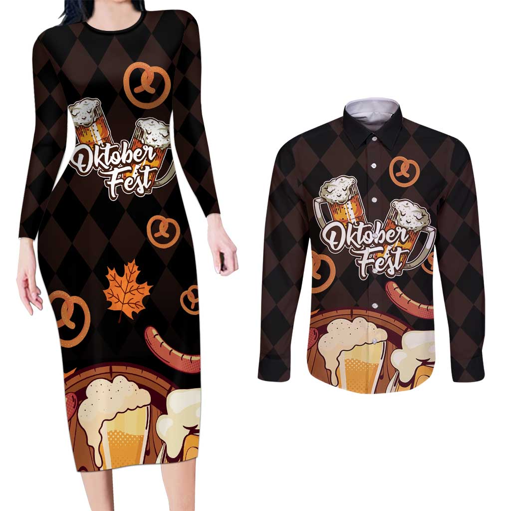 Oktoberfest German Beer Festival Celebration Couples Matching Long Sleeve Bodycon Dress and Long Sleeve Button Shirt - Wonder Print Shop
