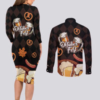 Oktoberfest German Beer Festival Celebration Couples Matching Long Sleeve Bodycon Dress and Long Sleeve Button Shirt - Wonder Print Shop
