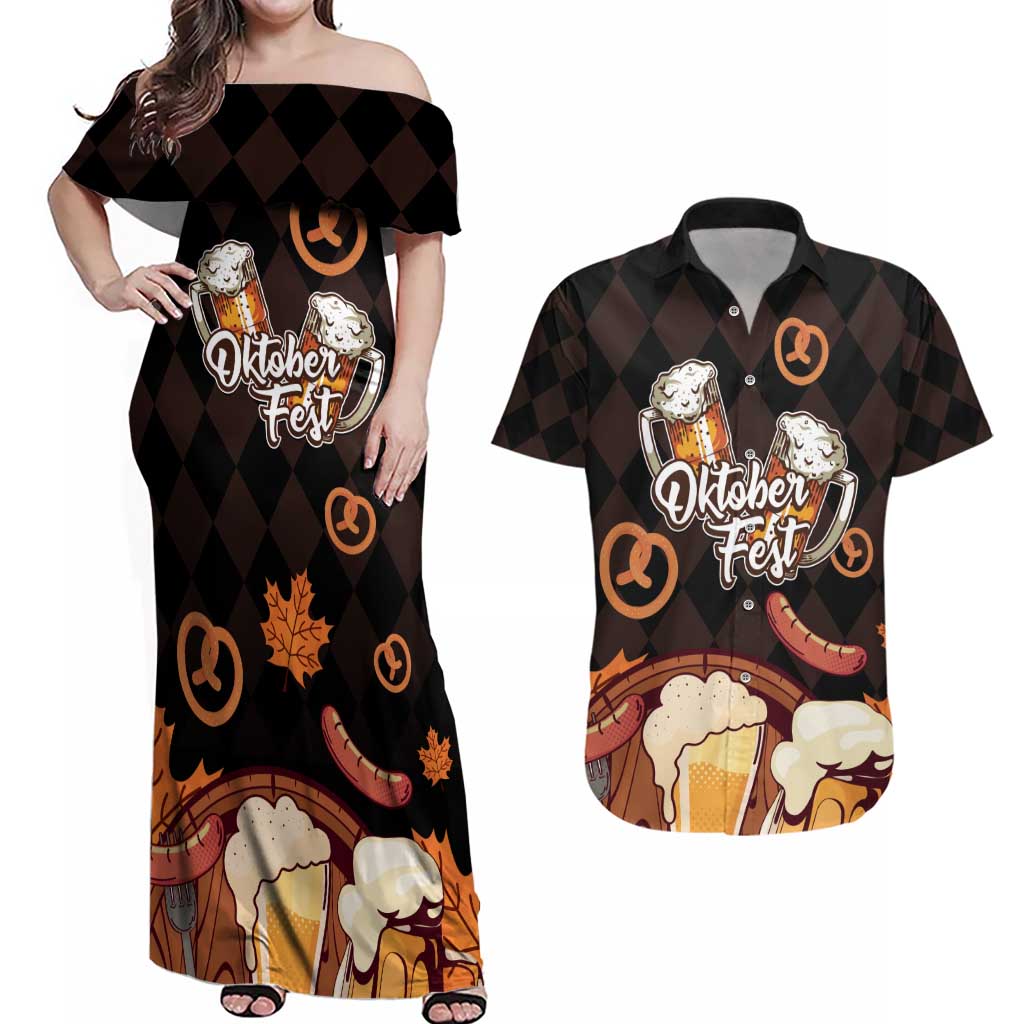 Oktoberfest German Beer Festival Celebration Couples Matching Off Shoulder Maxi Dress and Hawaiian Shirt - Wonder Print Shop
