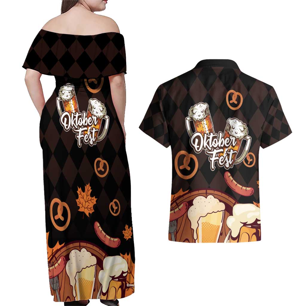 Oktoberfest German Beer Festival Celebration Couples Matching Off Shoulder Maxi Dress and Hawaiian Shirt - Wonder Print Shop