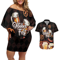 Oktoberfest German Beer Festival Celebration Couples Matching Off Shoulder Short Dress and Hawaiian Shirt - Wonder Print Shop