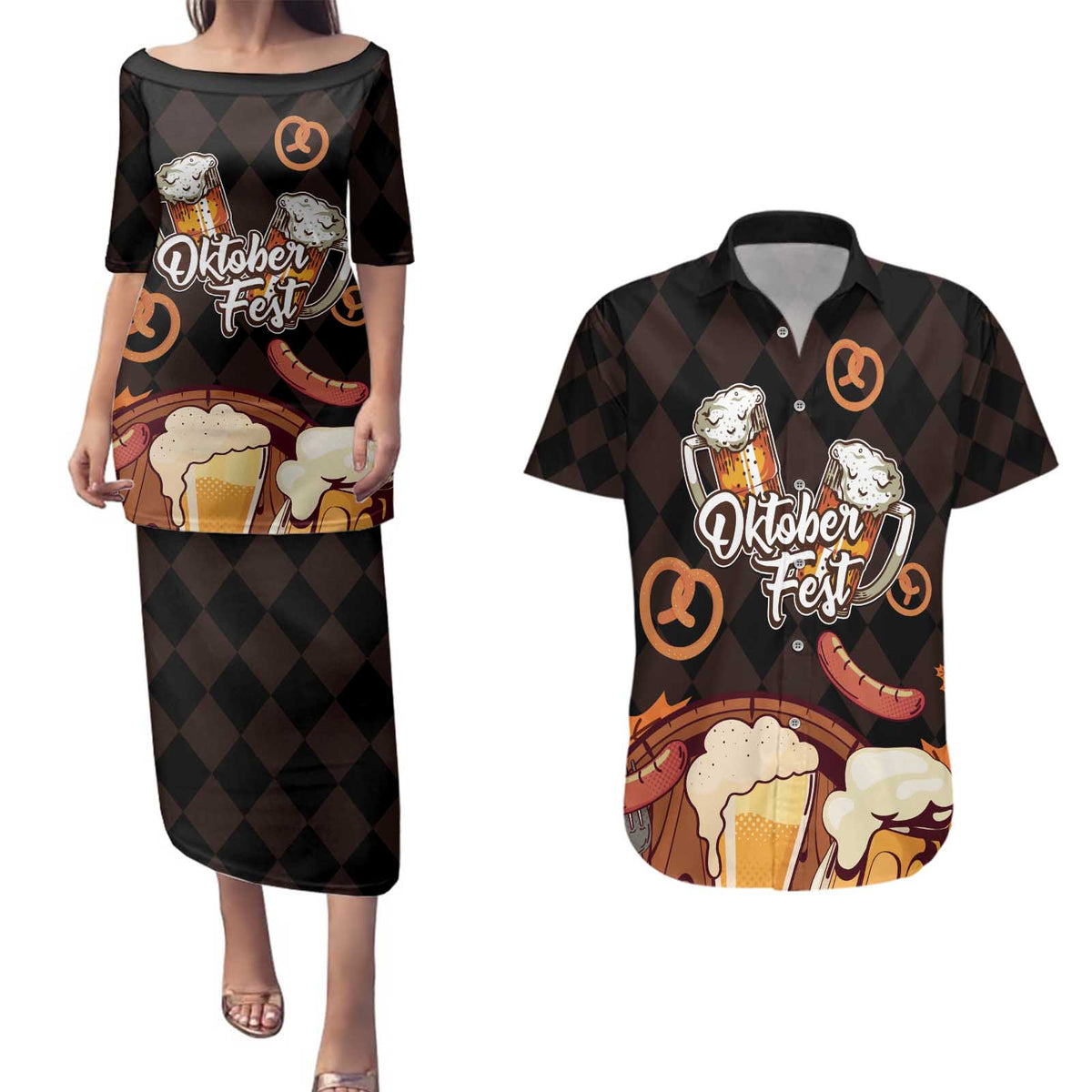 Oktoberfest German Beer Festival Celebration Couples Matching Puletasi and Hawaiian Shirt - Wonder Print Shop