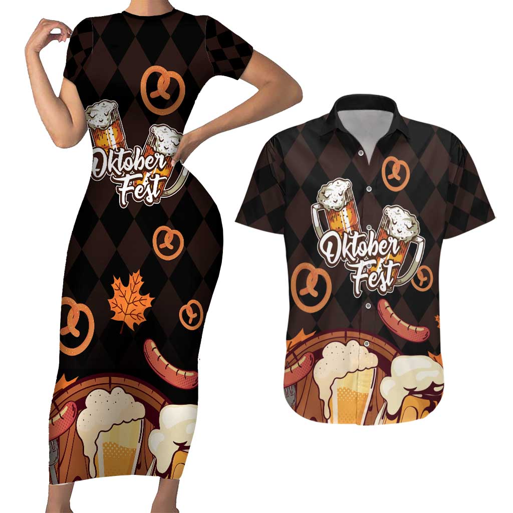 Oktoberfest German Beer Festival Celebration Couples Matching Short Sleeve Bodycon Dress and Hawaiian Shirt - Wonder Print Shop