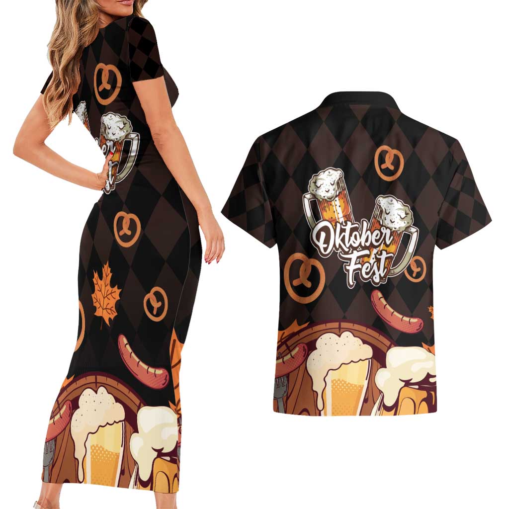 Oktoberfest German Beer Festival Celebration Couples Matching Short Sleeve Bodycon Dress and Hawaiian Shirt - Wonder Print Shop