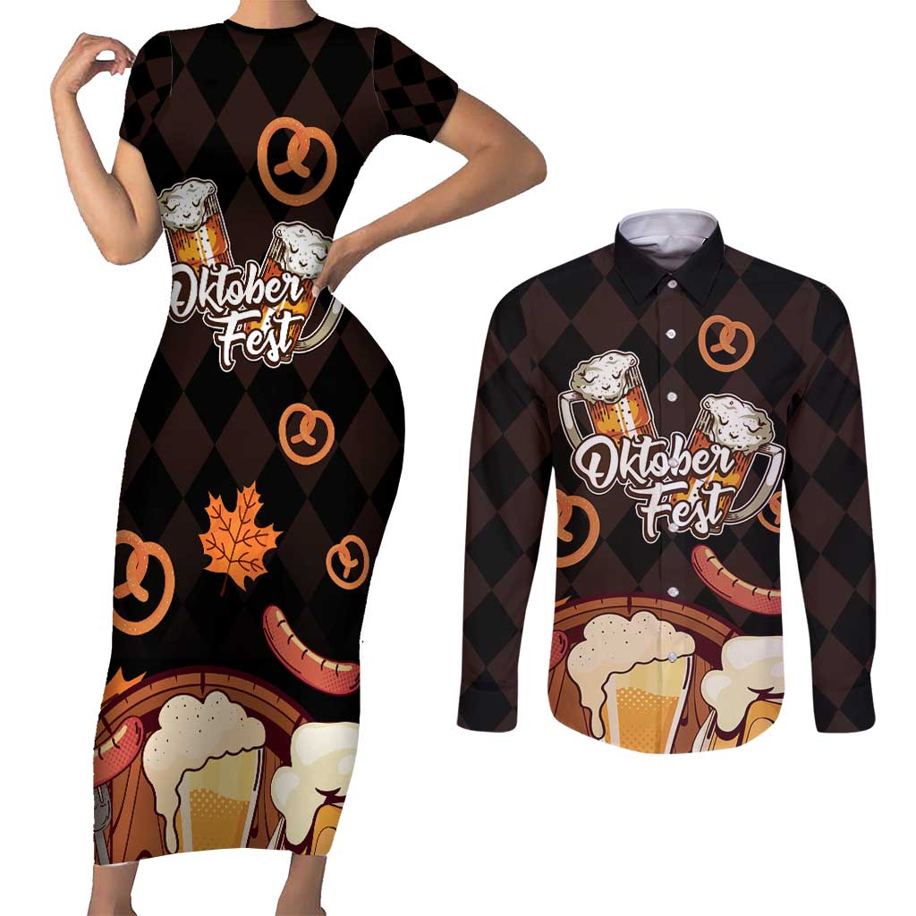 Oktoberfest German Beer Festival Celebration Couples Matching Short Sleeve Bodycon Dress and Long Sleeve Button Shirt - Wonder Print Shop