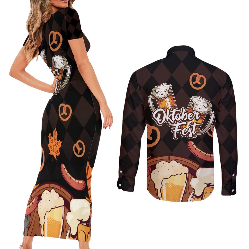 Oktoberfest German Beer Festival Celebration Couples Matching Short Sleeve Bodycon Dress and Long Sleeve Button Shirt - Wonder Print Shop