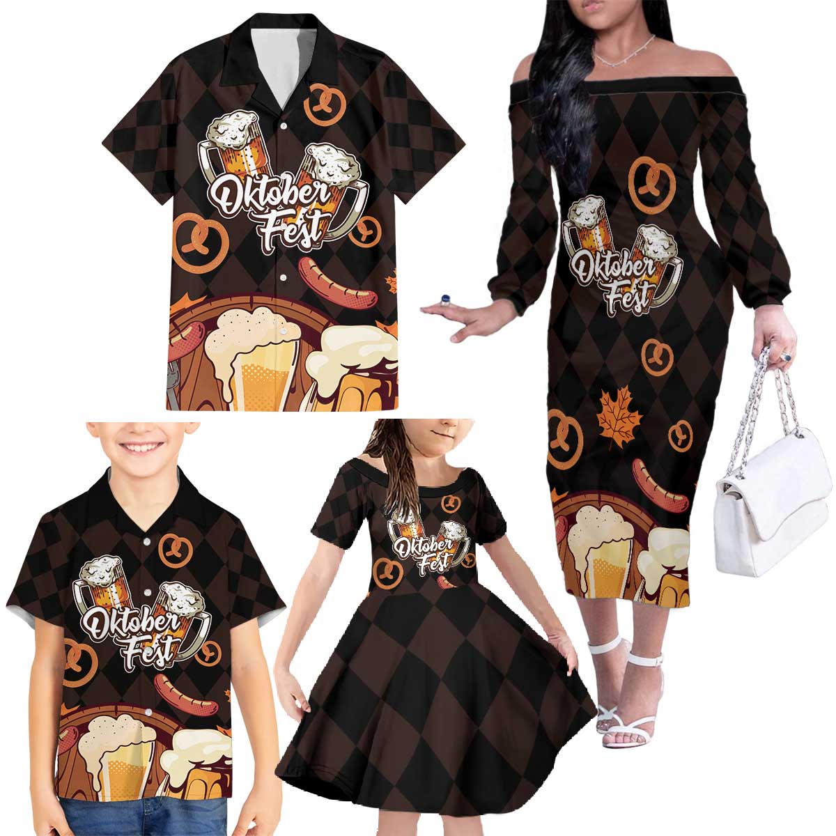 Oktoberfest German Beer Festival Celebration Family Matching Off The Shoulder Long Sleeve Dress and Hawaiian Shirt - Wonder Print Shop