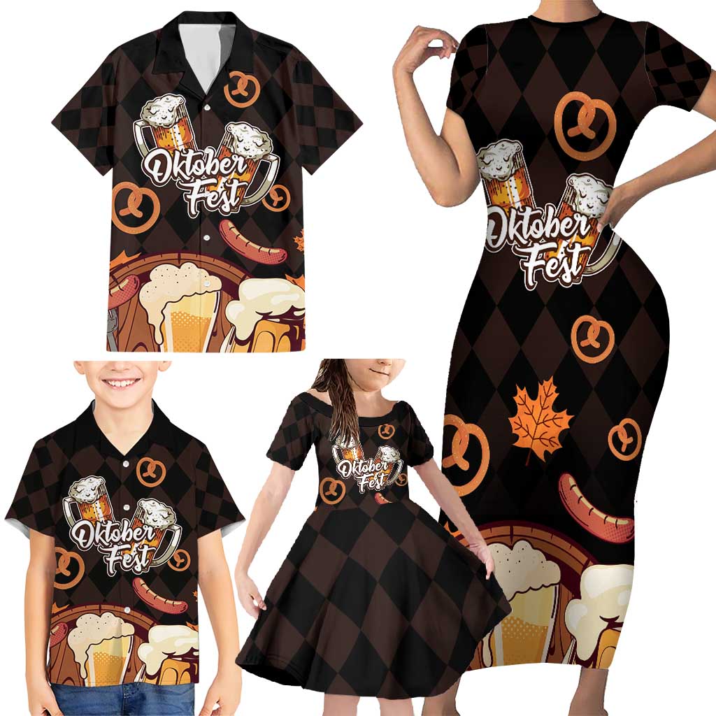 Oktoberfest German Beer Festival Celebration Family Matching Short Sleeve Bodycon Dress and Hawaiian Shirt - Wonder Print Shop