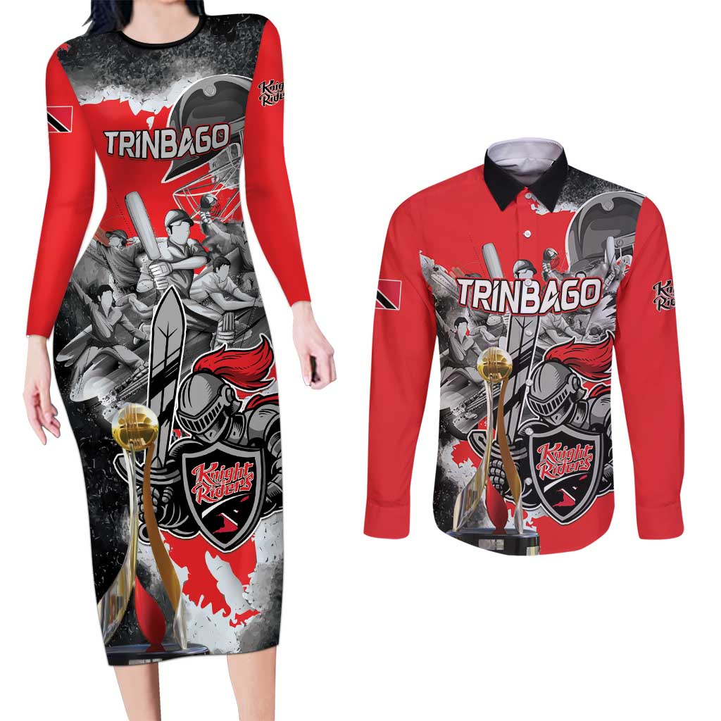 Personalized Trinbago Cricket Knight Riders Champion Couples Matching Long Sleeve Bodycon Dress and Long Sleeve Button Shirt - Wonder Print Shop