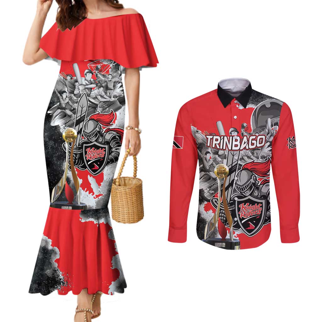 Personalized Trinbago Cricket Knight Riders Champion Couples Matching Mermaid Dress and Long Sleeve Button Shirt - Wonder Print Shop