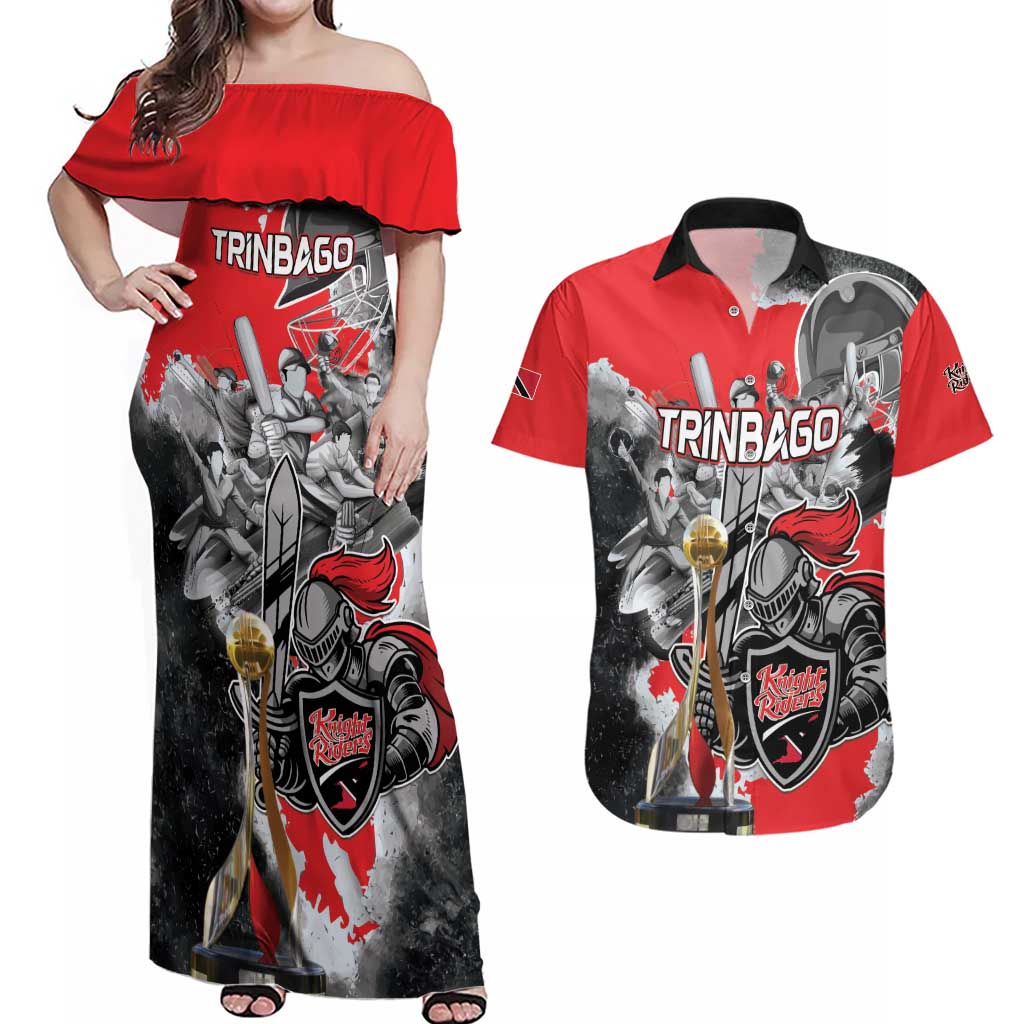 Personalized Trinbago Cricket Knight Riders Champion Couples Matching Off Shoulder Maxi Dress and Hawaiian Shirt - Wonder Print Shop