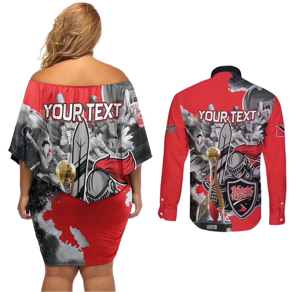 Personalized Trinbago Cricket Knight Riders Champion Couples Matching Off Shoulder Short Dress and Long Sleeve Button Shirt - Wonder Print Shop