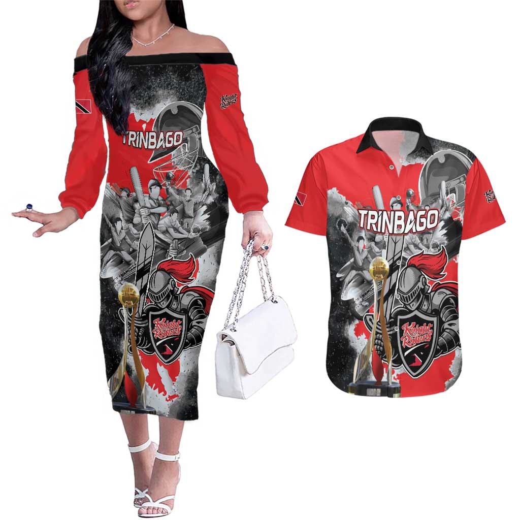 Personalized Trinbago Cricket Knight Riders Champion Couples Matching Off The Shoulder Long Sleeve Dress and Hawaiian Shirt - Wonder Print Shop