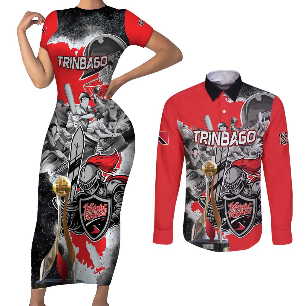 Personalized Trinbago Cricket Knight Riders Champion Couples Matching Short Sleeve Bodycon Dress and Long Sleeve Button Shirt - Wonder Print Shop